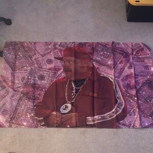 Red Graphic Wall Tapestry with Portrait and Money Print